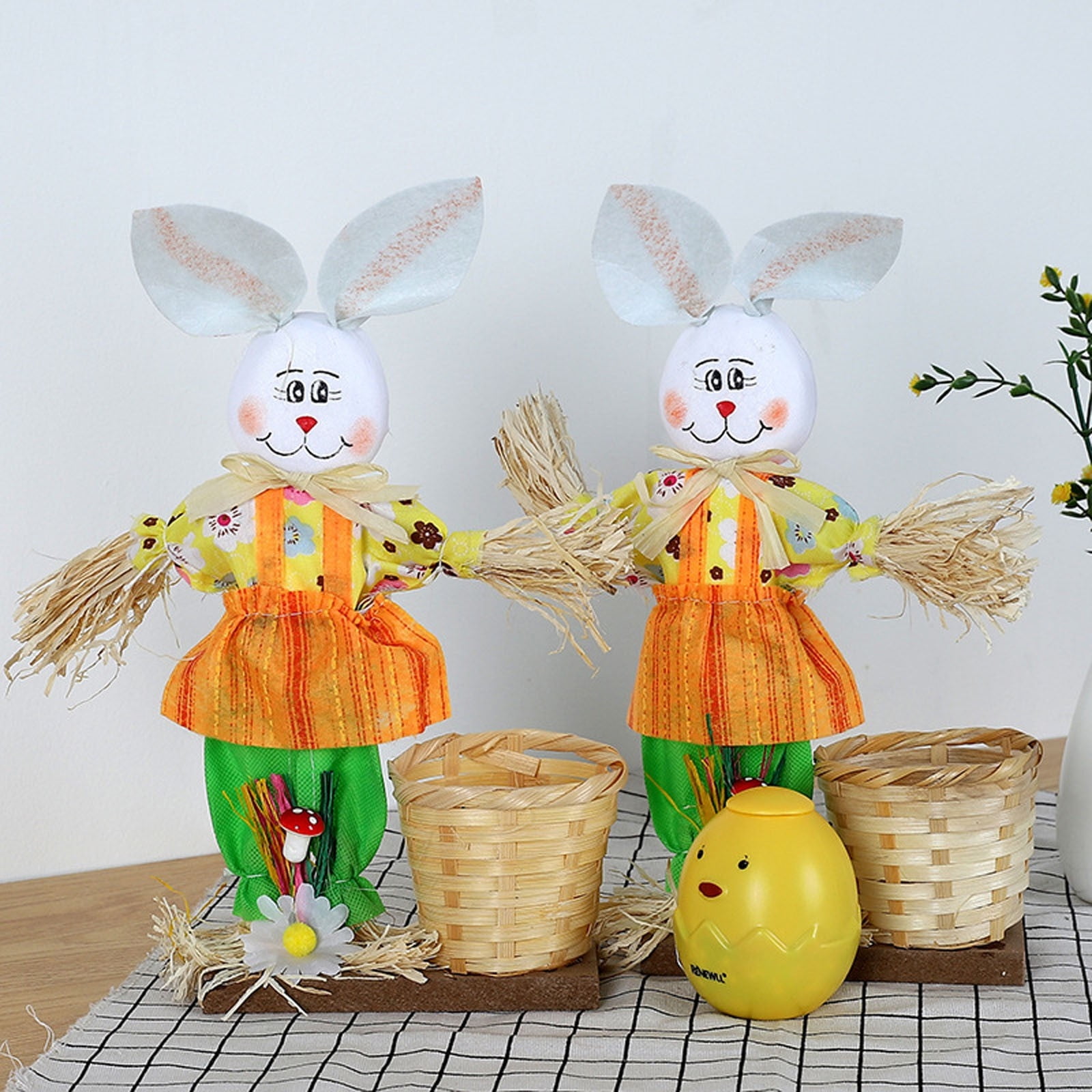 Yhmxh Scarecrows Bunny Easter Woven Basket for Party Favors, Handmade Wicker Rattan Easter Candy Eggs Baskets for Kids, Rabbit Ornaments for Easter Egg Hunt Party Gifts Toy Storage Easter Decorations