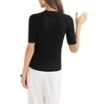 thumbnail image 3 of INSPIRE CHIC Women's Tops Ribbed Knit V Neck Button Henley Short Sleeve Blouse XS Black, 3 of 6