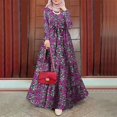 Women Retro Dress Printed Sun Skirt Long Sleeve Robe With Belt Praying