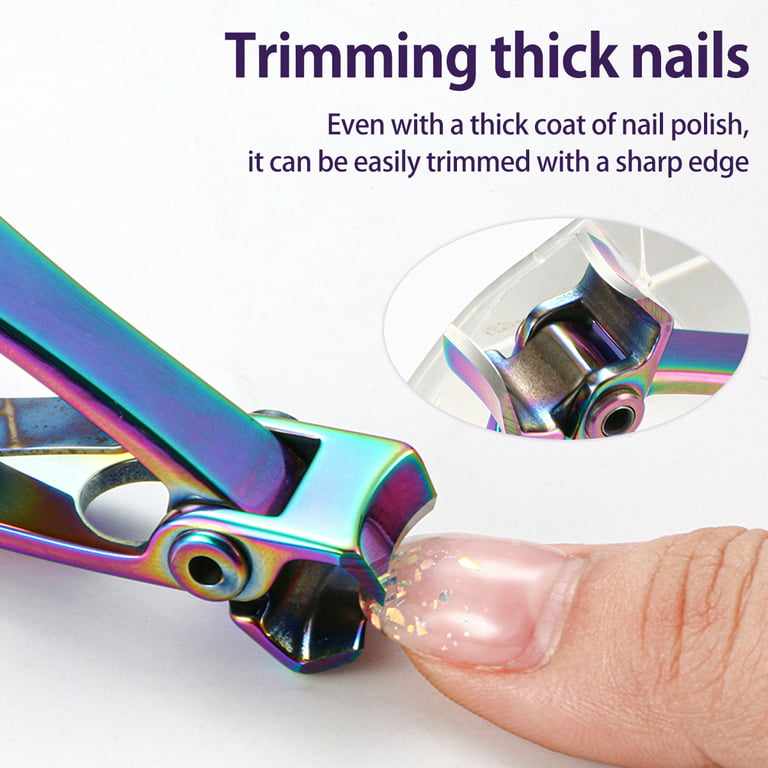 JTWEEN Colorful Titanium Thick Nail Clipper Cutter Wide Jaw Nail  Cutting,Stainless Steel Heavy Duty Toenail Clippers for Seniors Elderly 