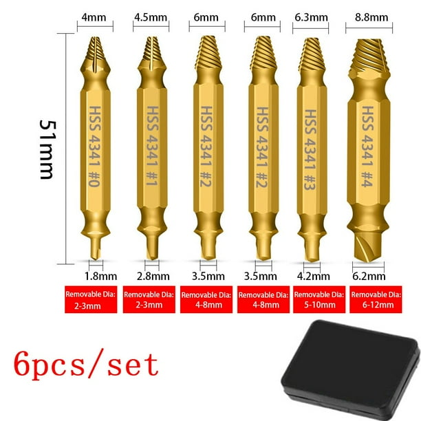 Extractor de tornillos dañados, juego de brocas de titanio de doble cara, tornillo roto pelado para carpintería, herramientas de fácil extracción, 4/5/6 piezas