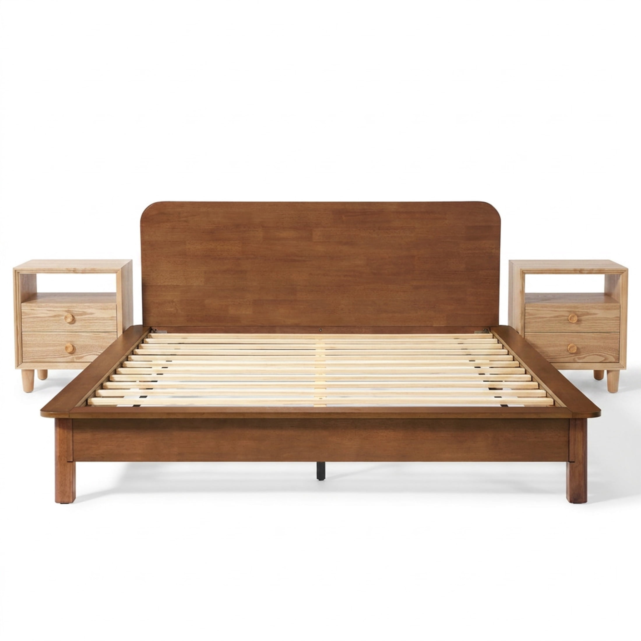 Christopher Knight Home Modern Bedroom Set, Wood Queen Platform Bed with 2 Nightstands, Walnut+Natural
