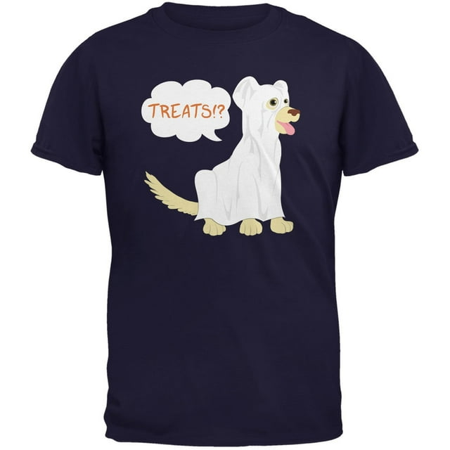 T-Shirt pour Adulte Halloween Fantôme Friandises Chien Bleu Marine