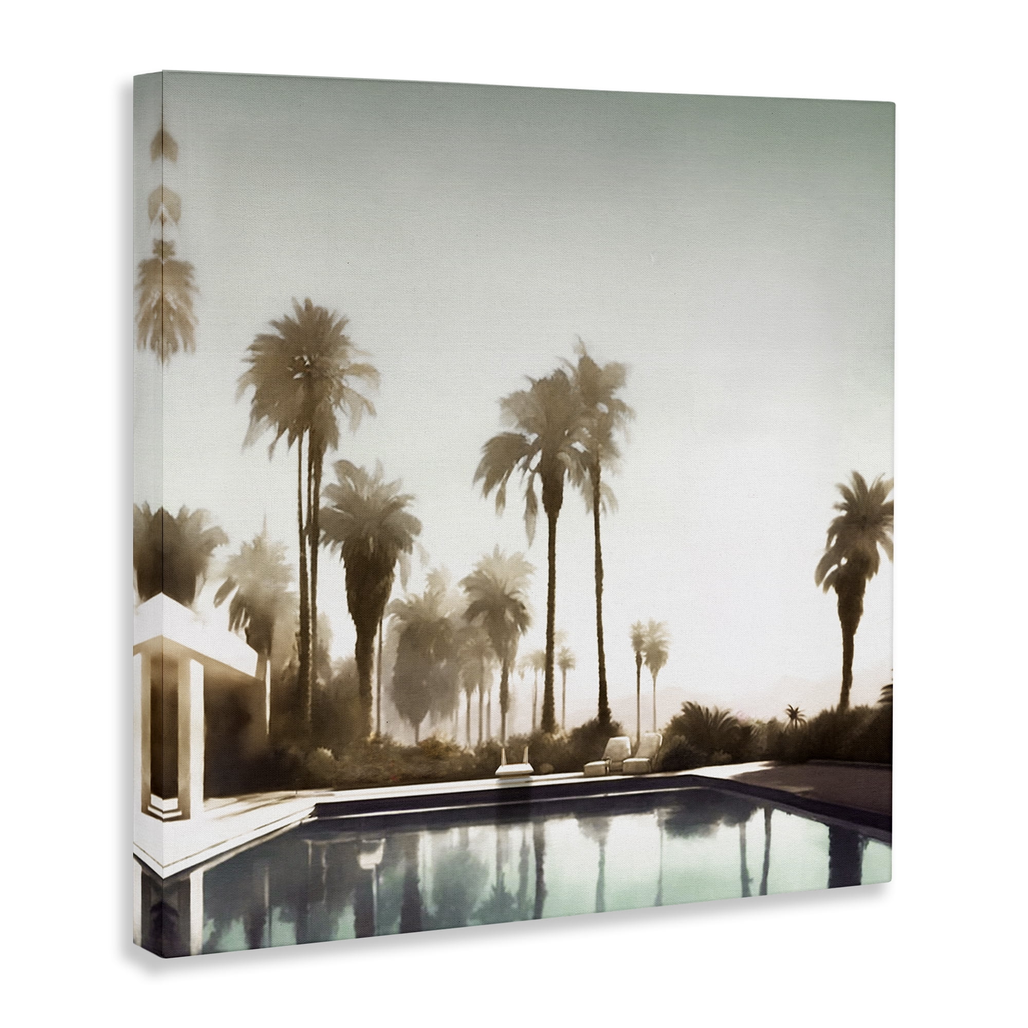 Stupell Industries Dreamy Pool & Palm Trees Abstract Painting Wrapped Canvas Art Print Wall Art, 17 x 17