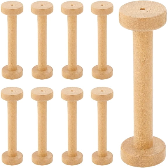 10Pcs 28x96mm Long Wooden Spools Empty Ribbon Spools Bulk Large Burlywood Embroidery Wood Thread Line Organizer Storage Floss Bobbin for Sewing Crocheting Handmade Projects Crafting Brown DIY
