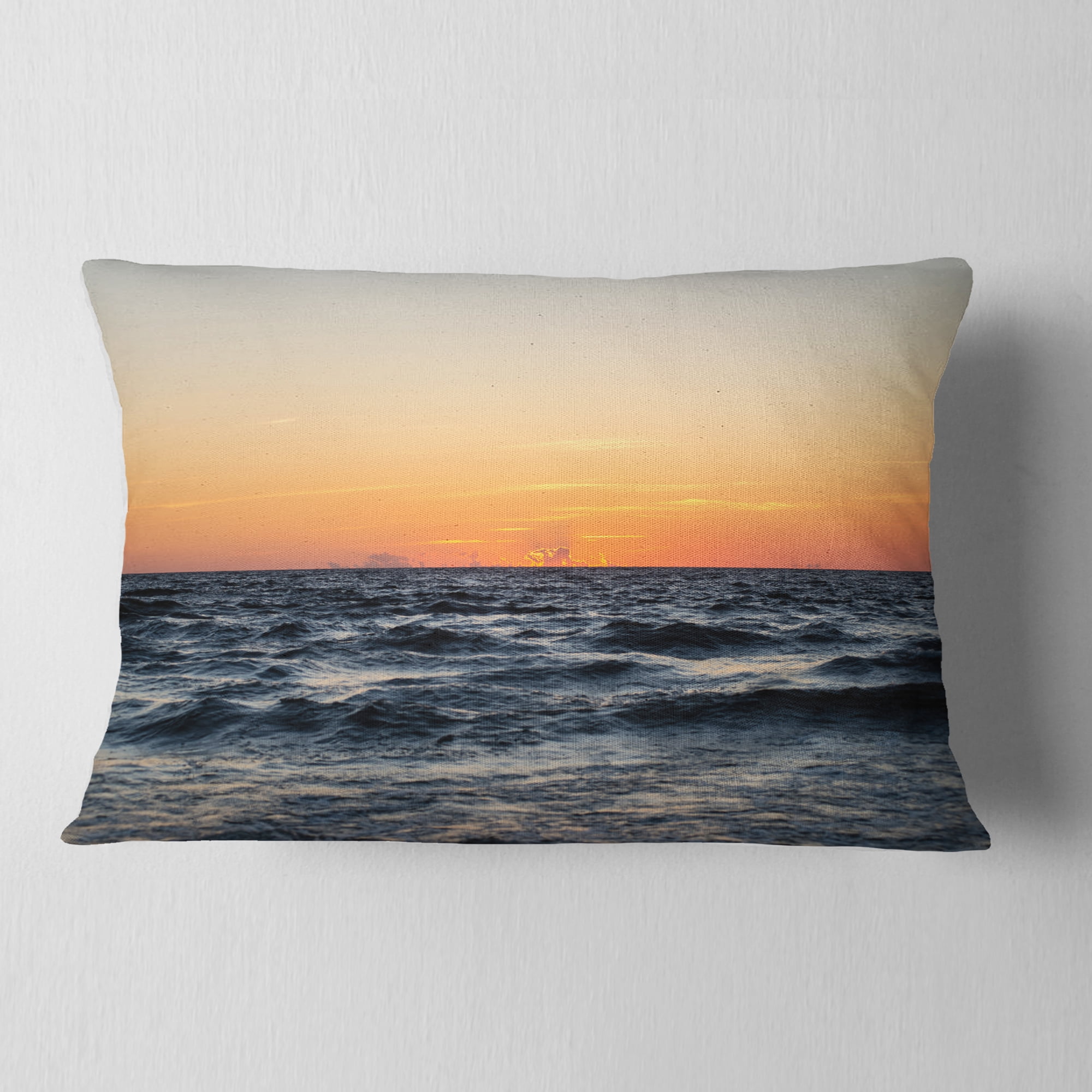 Designart Red Dramatic Sunset Over Beach - Seashore Throw Pillow - 12x20