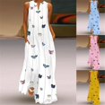 thumbnail image 3 of BJYX Robe Femme Décontractée Ample Sans Manches Imprimé Papillon Longue Robe Vintage Imprimée Col en V avec Poche Robe d'Été Bohème, 3 of 4