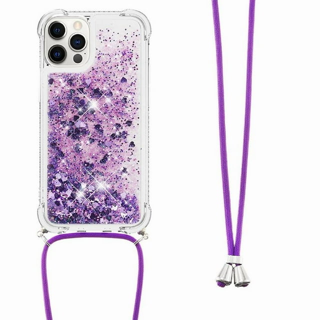 Funda FOXDOCK para iPhone 12 Pro Max con Cuerda Ajustable, Brillo Líquido, Protección Antigolpes y Lente – Ideal para Regalo