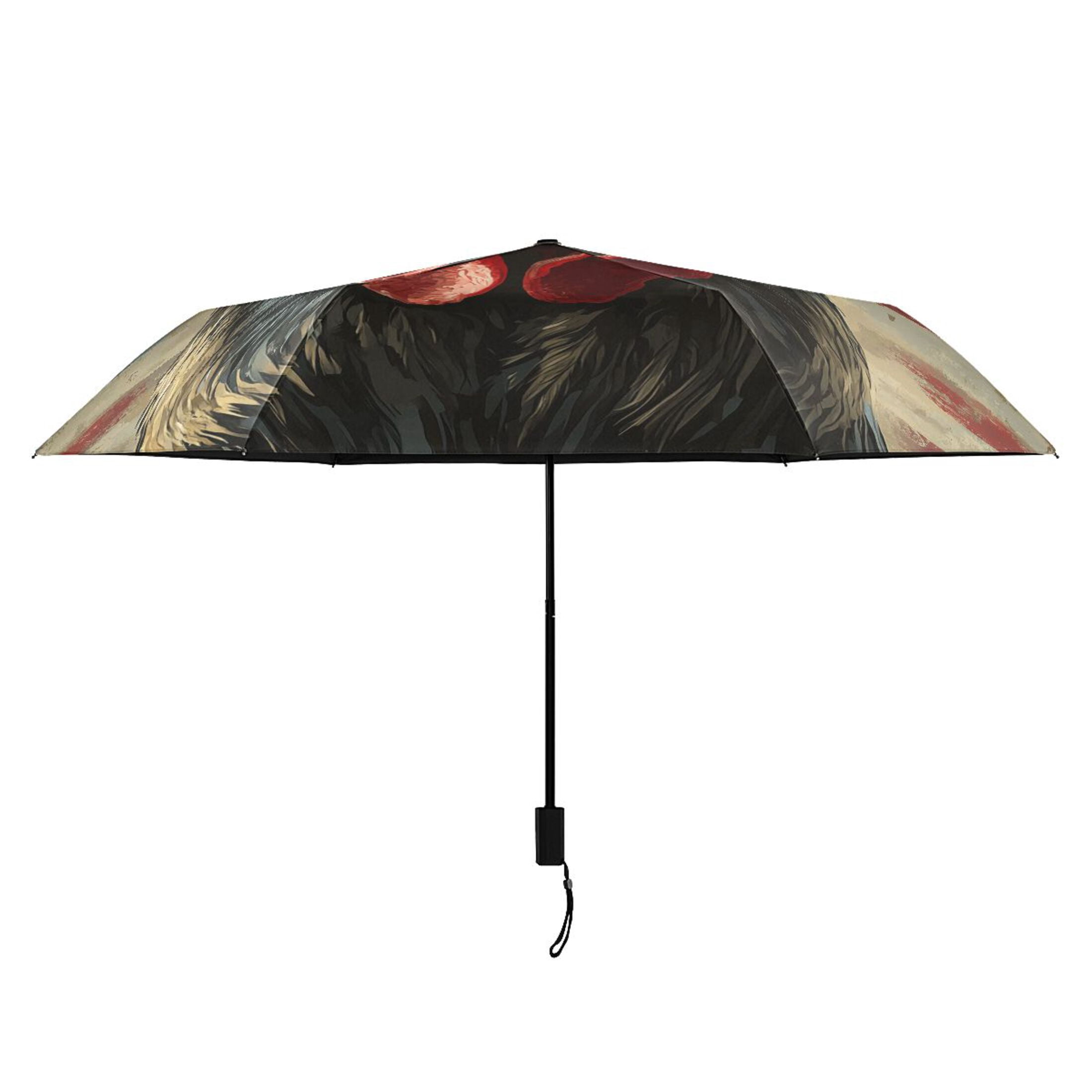 Compact Sun Umbrella Windproof Travel Umbrellas for Rain Strong Portable UV Protection Retro Chicken with American Flag