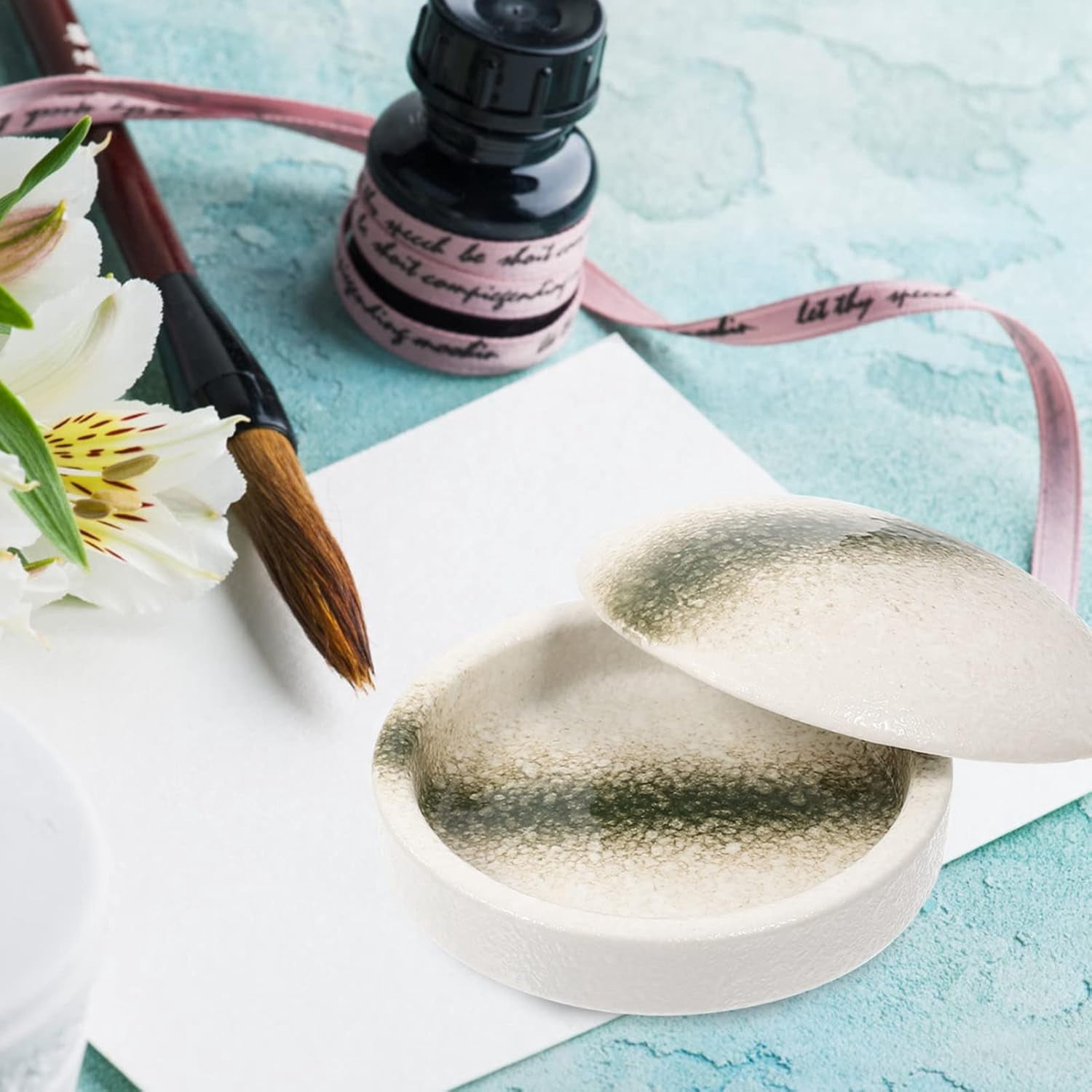 ABPETE 5 Layers, Stack-able Paint Plate, Porcelain Chinese Painting Mixing Trays, Watercolor Paint, Ink Mixing Tray, Artist Paint Coloring Tray with Lid