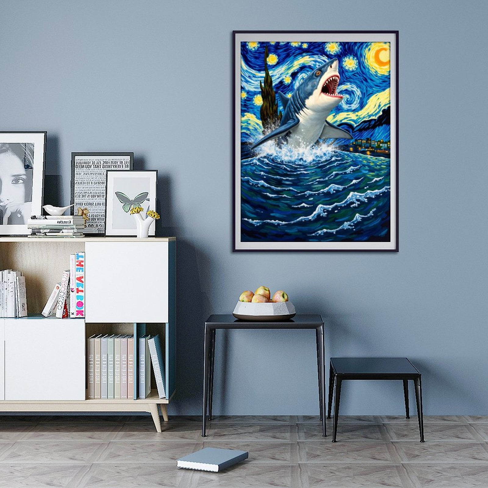 Diamond Art Kit for Adults, Shark Starry Night Ocean Splash Diamond Painting for Adults Beginners, DIY Diamond Art Painting Kits, 5D Diamond Painting Crafts for Home Decor 12x16 Frameless