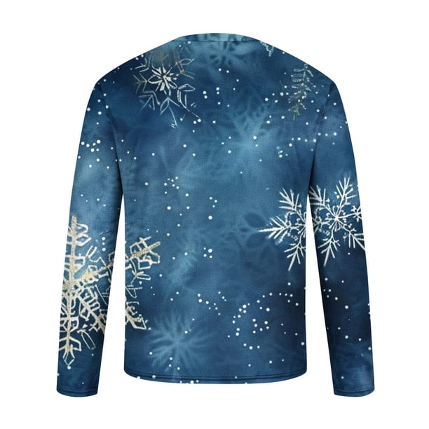 Blusas y camisas de manga larga con cuello redondo para hombre Blusa de manga larga con cuello redondo y estampado navideño para hombre Blusa de poliéster para hombre