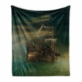 thumbnail image 1 of Fantasy Soft Flannel Fleece Throw Blanket, Phantasmagoric Old Ship Sailing on Calm SeMisty Weather Marine Theme, Cozy Plush for Indoor and Outdoor Use, 50" x 70", Green Brown Dark Blue, by Ambesonne, 1 of 6