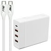 RND 72W Smart Travel Charger with One Type-C (USB-C PD) Port and Three USB Ports (1M USB-C cable included) for Apple MacBook, Google (Pixel/XL), Dell XPS, OnePlus (2/3) and all Type C devices (white)
