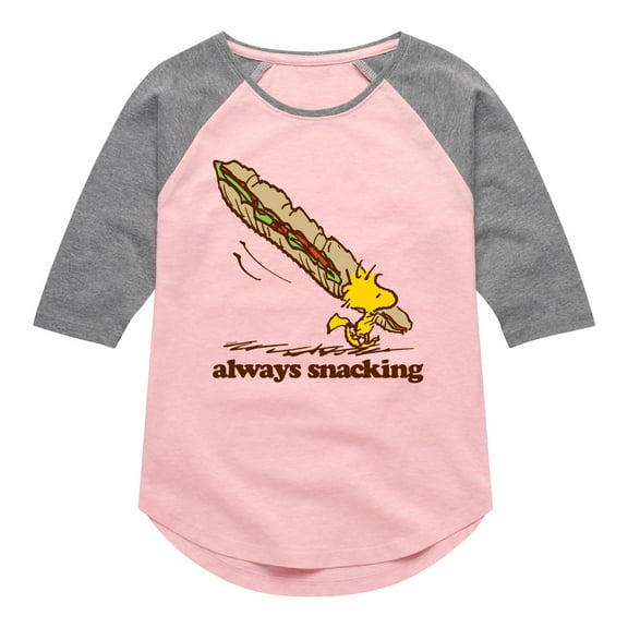 Peanuts - Always Snacking - Toddler & Youth Girls Raglan Graphic T-Shirt