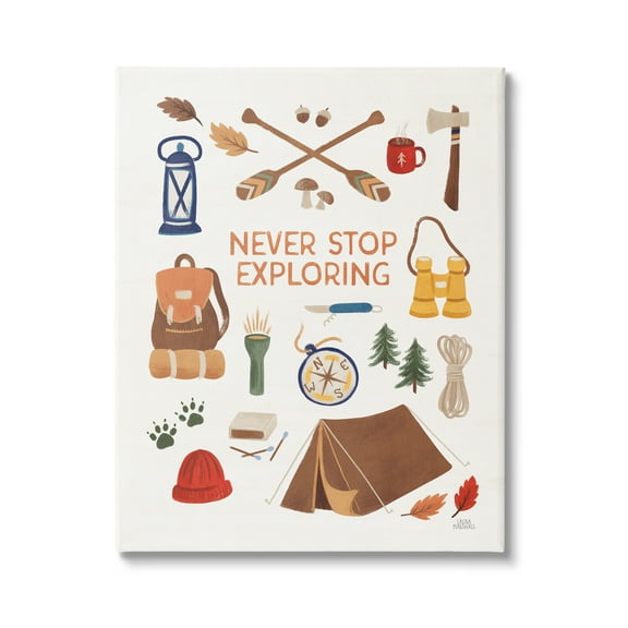 Stupell Industries Never Stop Exploring Phrase Typography Painting Gallery Wrapped Canvas Print Wall Art, 16 x 20