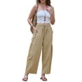 thumbnail image 2 of INSPIRE CHIC Wide Leg Pants for Women's Summer Casual Elastic Waist Drawstring Cotton Trousers with Pockets XS Khkai, 2 of 6