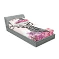 thumbnail image 2 of Ambesonne Tribal Fitted Sheet & Pillow Sham Set, Flower Leaves Hand Drawn, Twin, Black Fuchsia, 2 of 2