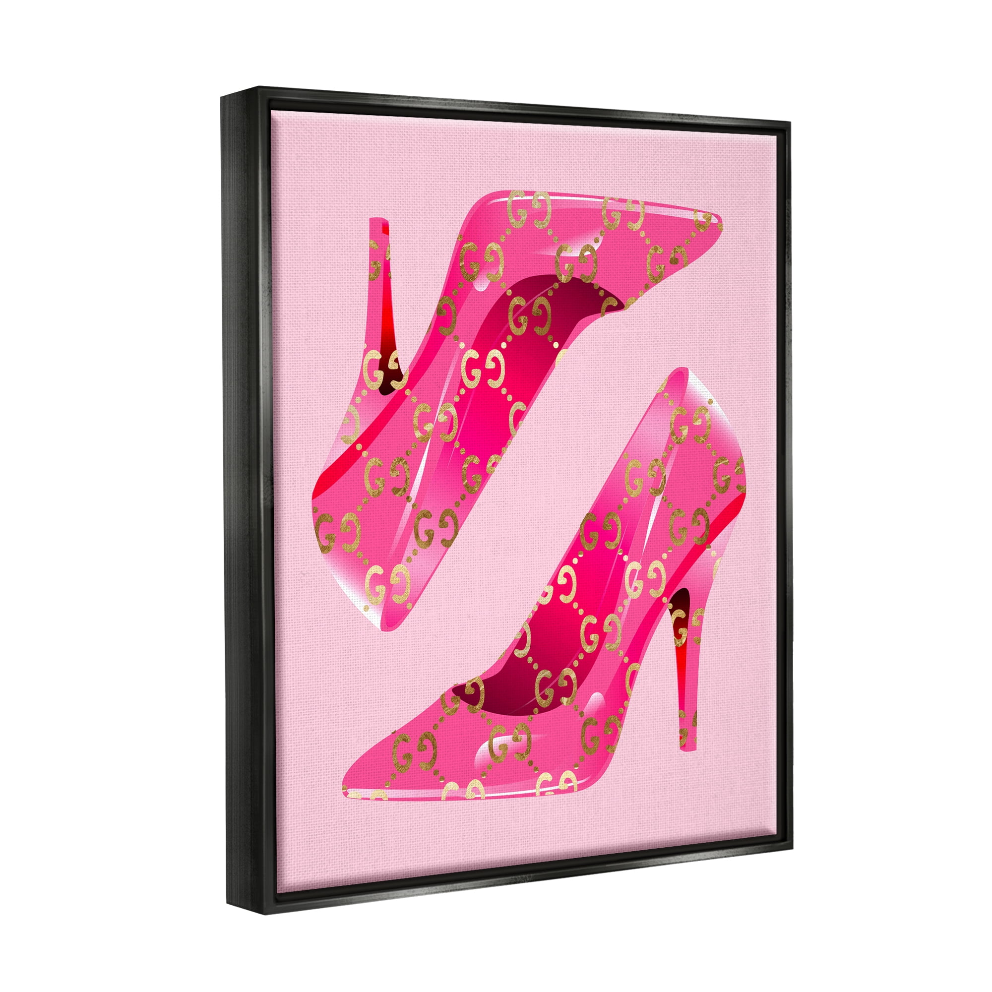 Stupell Industries Fashion Brand Heels Beauty & Fashion Painting Black Floater Framed Canvas Art Print Wall Art, 17 x 21