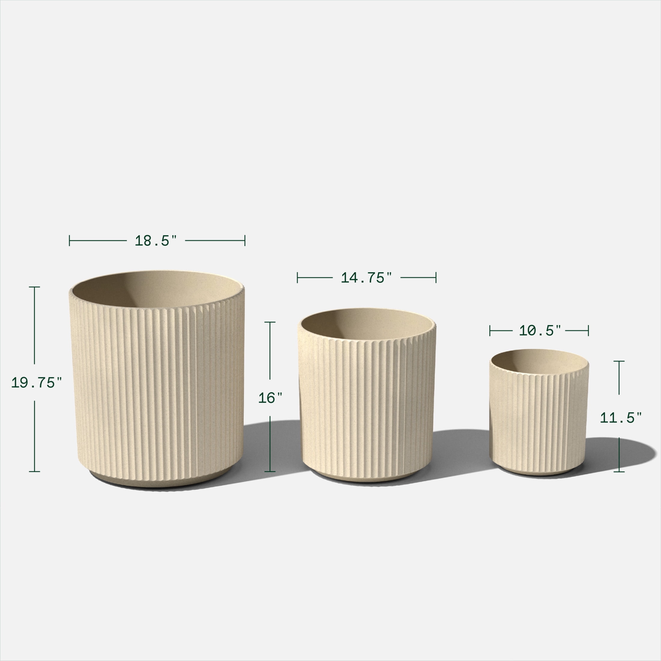 Veradek Demi Series Bundle - Three Piece Set of Plastic-Stone Planters - Sand