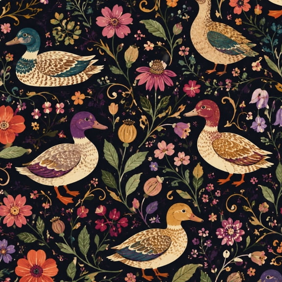 Peel and Stick Wallpaper Vintage Colorful Ducks Wildflowers Dark 24in x 118in Contact Paper Removable Self Adhesive Wall Mural Wall Decor for Bedroom Kitchen Cabinets