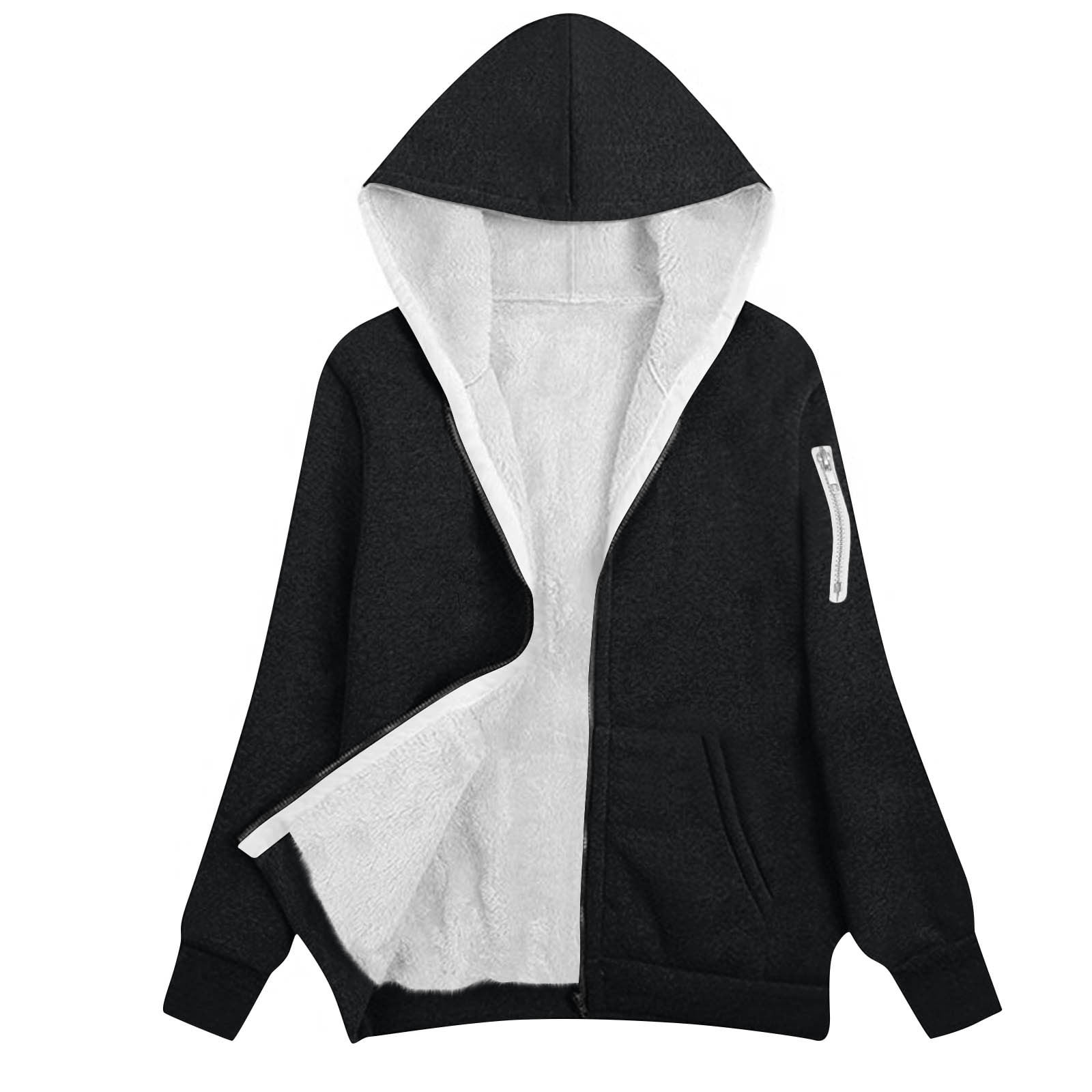 DPTALR George Women's Plus Size Solid Color Zip-Up Hooded Fleece-Thickened,Black,Big and Tall Men XXXL
