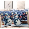 thumbnail image 3 of Winter Snowman Pillow Covers 18x18 Set of 2 Navy Blue Christmas Throw Pillow Covers Xmas Snowflakes Cardinal Birld Snow Pillow Cases Cotton Cushion Covers Winter Holiday Decor for Home Couch, 3 of 6