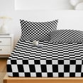 thumbnail image 6 of King Size Fitted Sheet Set - Black White Plaid 3 Piece Bedding Sets 16" Deep Pocket Fitted Sheet with 2 Pillowcases, Modern Buffalo Check Gingham Art Brushed Microfiber Hotel Luxury Bed Sheets, 6 of 9