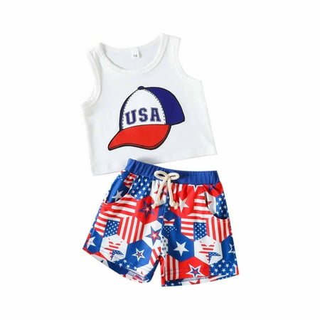 

Efsteb 4th Of July Baby Boy Outfit Newborn Infants Toddler Baby Boys Summer Fashion Independence Day USA Letter Hat Graphic Short Sleeve Tops Star Print Shorts Clothes Sets Red (2-3 Years)