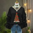 thumbnail image 4 of Yteetum Women's Christmas Crewneck Sweatshirts Oversized Christmas Tree Print Pleated Ruffle Trim Pullover Hoodless Sweatshirts Womens Casual Xmas Graphic Round Neck Loose Lantern Sleeve Sweatshirts, 4 of 5