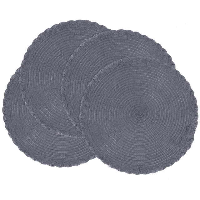 Round Placemats Set of 4 for Dining Table – Woven Heat Resistant Anti-Slid Cotton Kitchen Table Mats 15 Inch, Easy to Care, Mixed Color, Grey
