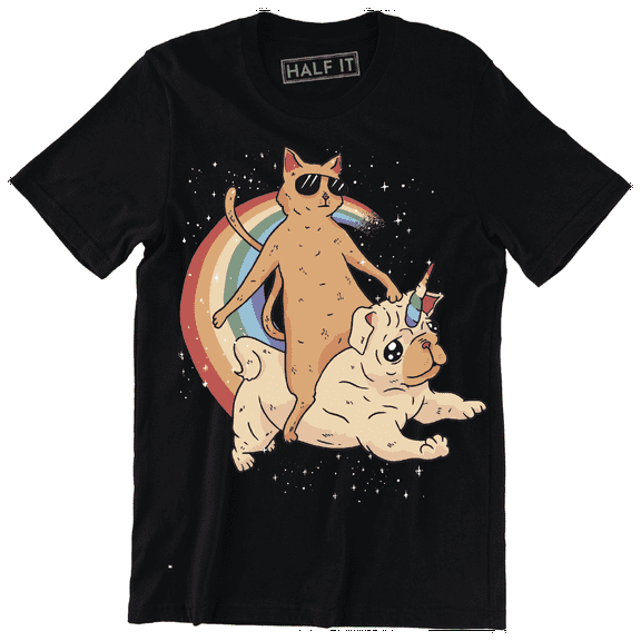 Cool Cat Riding Rainbow Funny Animal Pet Lover Men's T-Shirt
