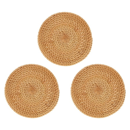 

3Pcs Table Protection Pad Hand-woven Natural Place Mat Home Food Plate Cushion