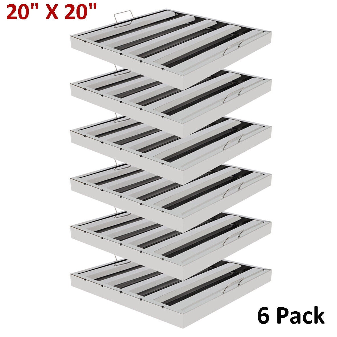 6 Pack 20"X20" Hood Filters Stainless Steel Hood Grease Filter Baffle,Commercial Kitchen Exhaust Hood Vent Grease Filter Baffle