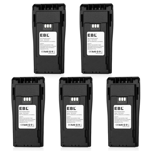 EBL 2500mAh 7.2V Power Battery for Motorola NNTN4496, NNTN4497, Two Way Radio, 5 Pack