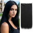 thumbnail image 2 of Synthetic 5-Clip One Piece Invisible Hair Extensions Long Straight 24Inch Heat Resistant Hairpiece for Women, 2 of 10