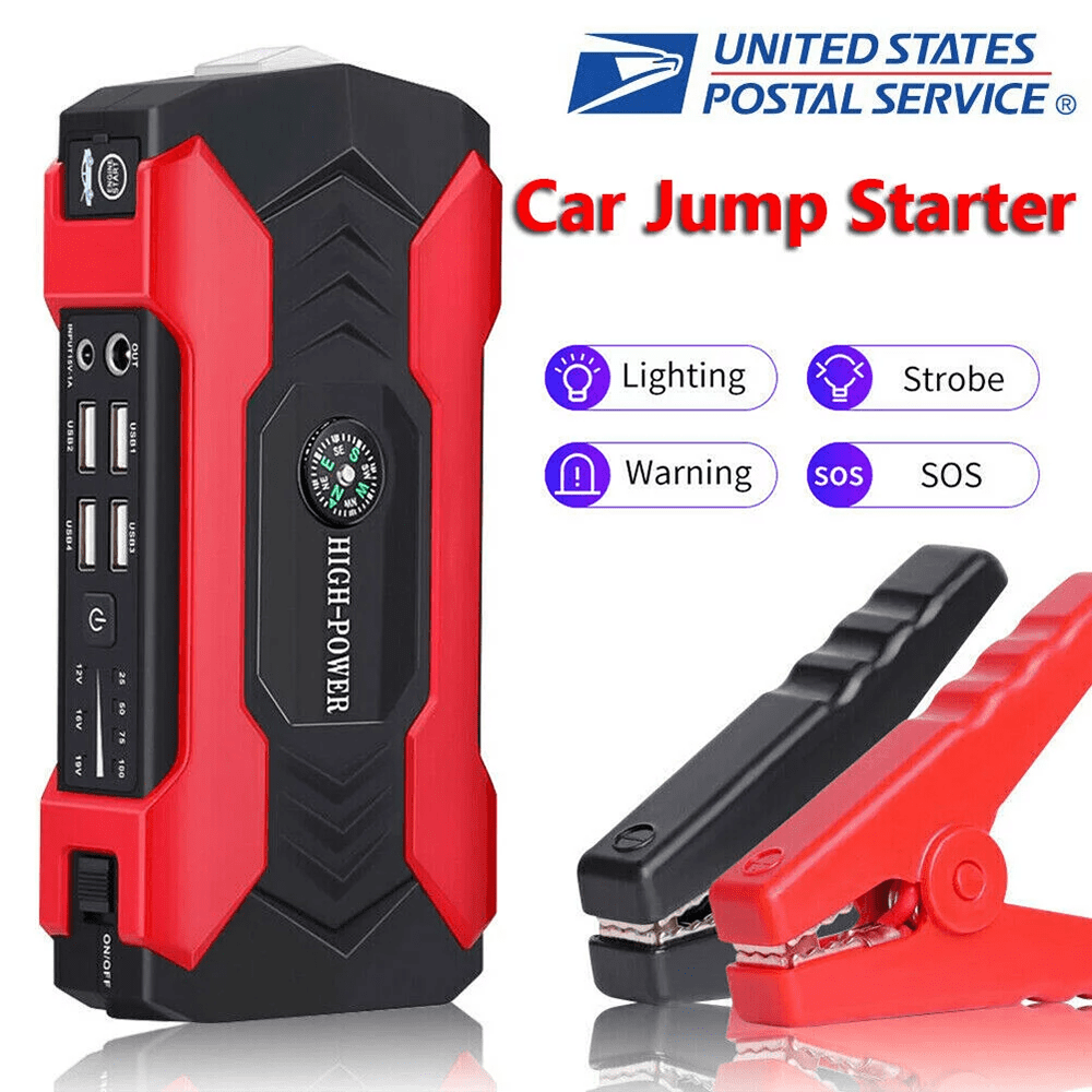 Emergency Car Battery Jump Starter 99800mAh Charger Power with 4 USB Ports, LED Flashlight , Multi-functional Bank , Portable 12V Auto Booster Starting Device