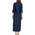 thumbnail image 3 of Frontwalk Ladies Denim Shirt Dress Lapel Jean Dresses Button Down Travel Plain Long Sleeve Navy Blue 3XL, 3 of 5