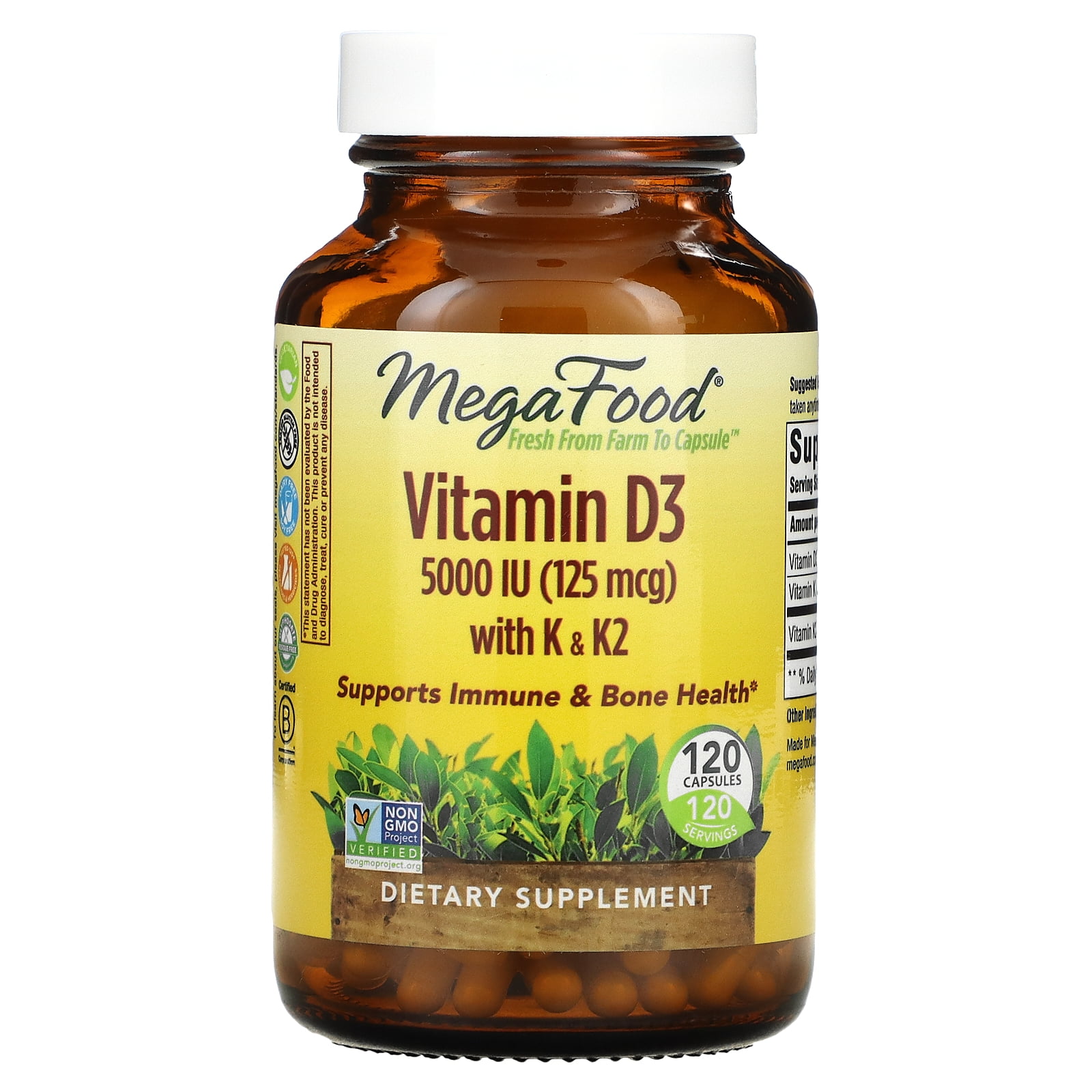 MegaFood, Vitamin D3 with K K2, 5,000 IU (125 mcg), 120 Capsules