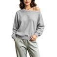 thumbnail image 6 of Nugftut Sweatshirts for Women Off Shoulder Fleece Crewneck Casual Long Sleeve Shirts Loose Fit Tops, 6 of 8