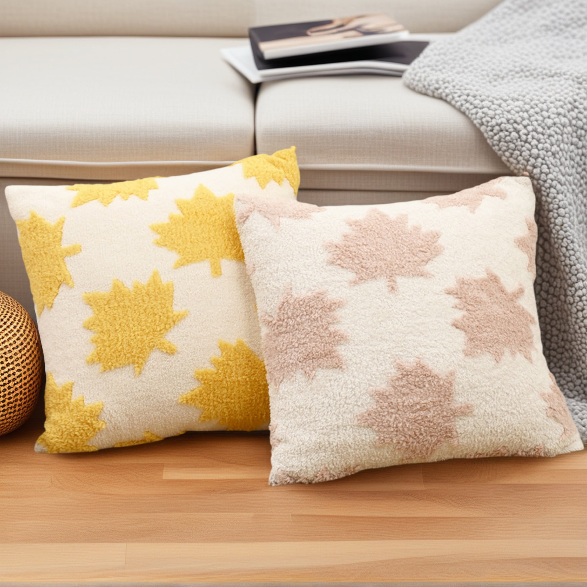 Unique Bargains Pack of 2 Maple Leaf Jacquard Throw Pillow Covers 20"x12" Grey