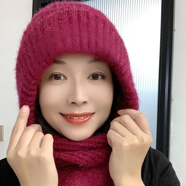 Gorro de punto cálido de moda para otoño e invierno, bufanda, gorro de lana integrado, gorro con protección para las orejas