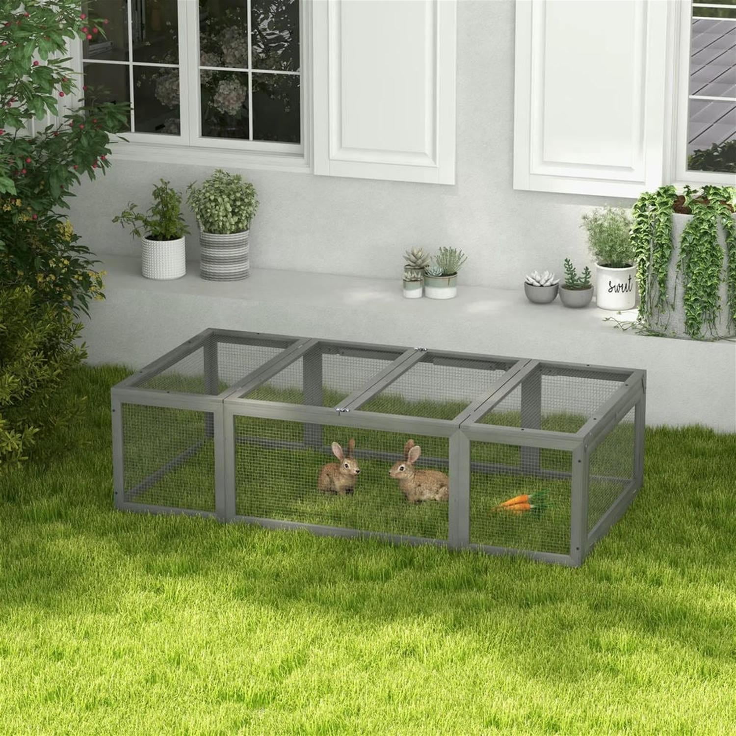 Kadyn 70" Outdoor Rabbit Hutch with Run and Lockable Doors, Wooden Small Animal Habitat Enclosure Bunny Cage for Bunnies, Guinea Pigs, Gray