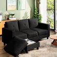 thumbnail image 3 of Walsunny 76.4" Convertible Sectional Sofa, L Shaped Sectional Sofa with Side Pocket, 3 Seat Sofa Couch with Storage Ottoman for Small Living Room, Apartment, Bedroom, Black, 3 of 11