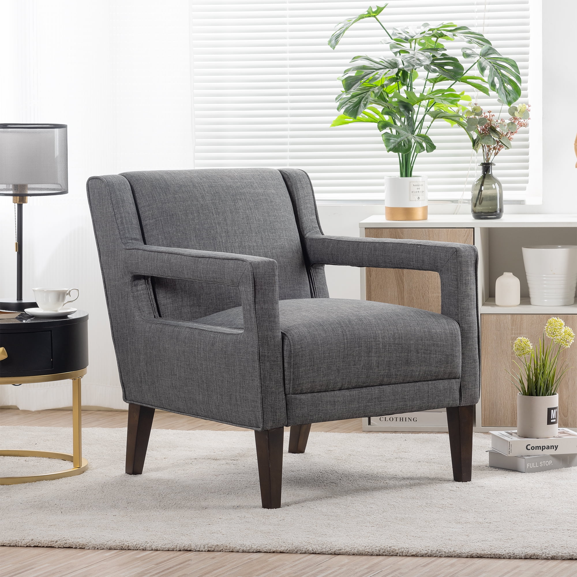 Kadyn 28.5" Wide Hollow Shape Arm Accent Chair, Modern Fabric Armchair for Living Room, Upholstered Fabric Accent Chair with Armrest, Dark Gray Kadyn 28.5" Wide Hollow Shape Arm Accent Chair, Modern Fabric Armchair for Living Room, Upholstered Fabric Accent Chair with Armrest, Dark Gray