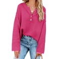 thumbnail image 4 of HSHDLDF Women's Oversized Sweaters Batwing Long Sleeve Loose V Neck Button Henley Tops Pullover Knit Jumper, 4 of 5