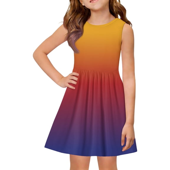 Grblisyd Girls Dresses Size 10-12 Gradient Sleeveless A-line Dress Summer Crew Neck Casual Sundress