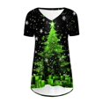 thumbnail image 4 of Camiseta Impresa con Cuello en V de Manga de Raglan de la Parte Trasera Larga Delantera Corta de las Mujeres de Navidad, Vacaciones Informales, 4 of 5
