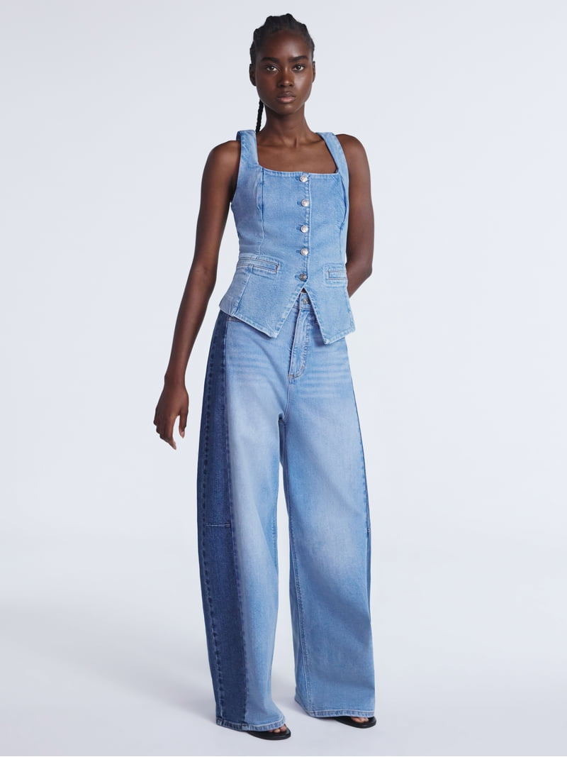 Scoop Women's and Plus Denim Longline Vest with Square Neck