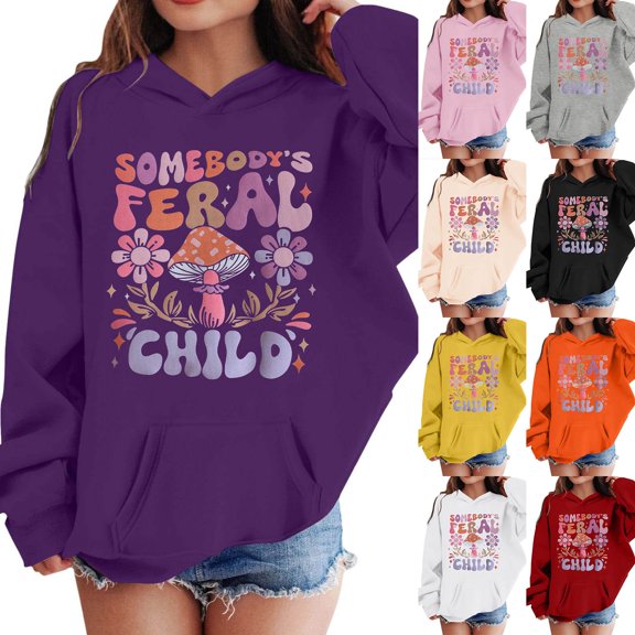 LRen Cute Hoodies for Teen Girls Oversized Hoodies Trendy Long Sleeve Letter Print Hooded Sweatshirt Preppy Fall Winter Pullover Tops